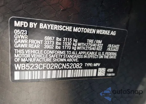 2024 BMW Ix xDrive50 z USA, uszkodzony, nr VIN WB523CF02RCN52082